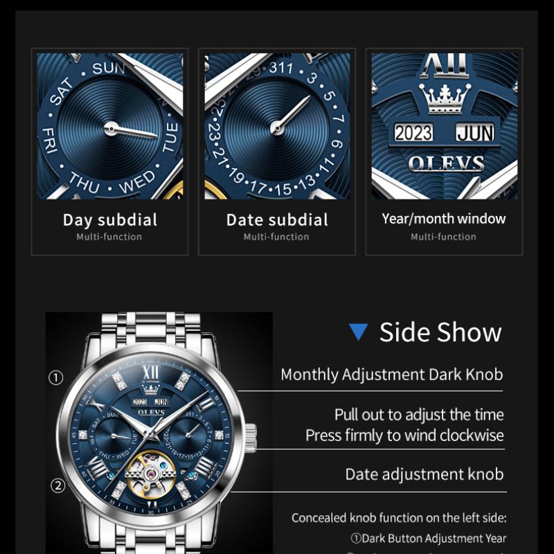 Новые лучшие мужские часы, многофункциональные механические часы, полностью автоматические деловые водонепроницаемые мужские часы