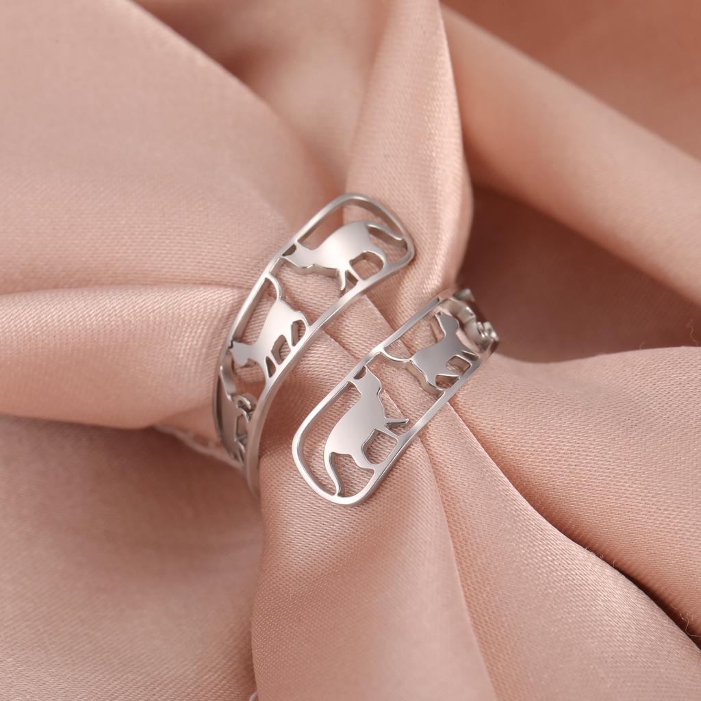 Cazador Adjustable Cute Walking Cat Rings for Women Stainless Steel Jewelry Gold Color Finger Rings Party Gift Wholesale 2026