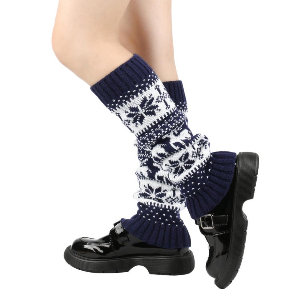 Women's Winter Thickened Christmas Socks With Snowflakes And Fawns, Stackable Knitted Wool Sock Covers