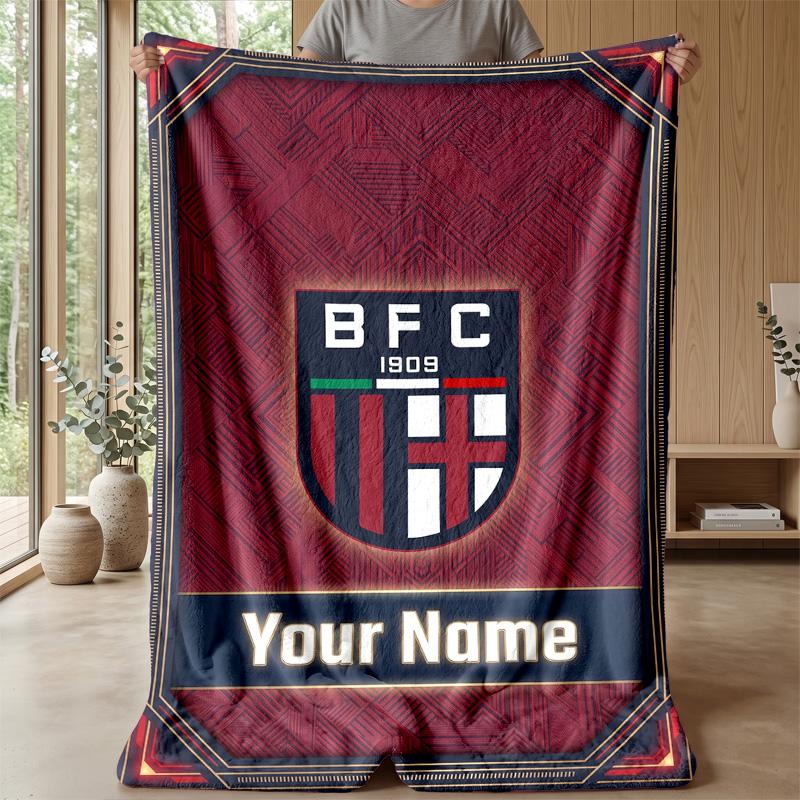 Custom Text Flannel Throw Blanket, Lightweight Cozy Bed Sofa BlanketBologna FC