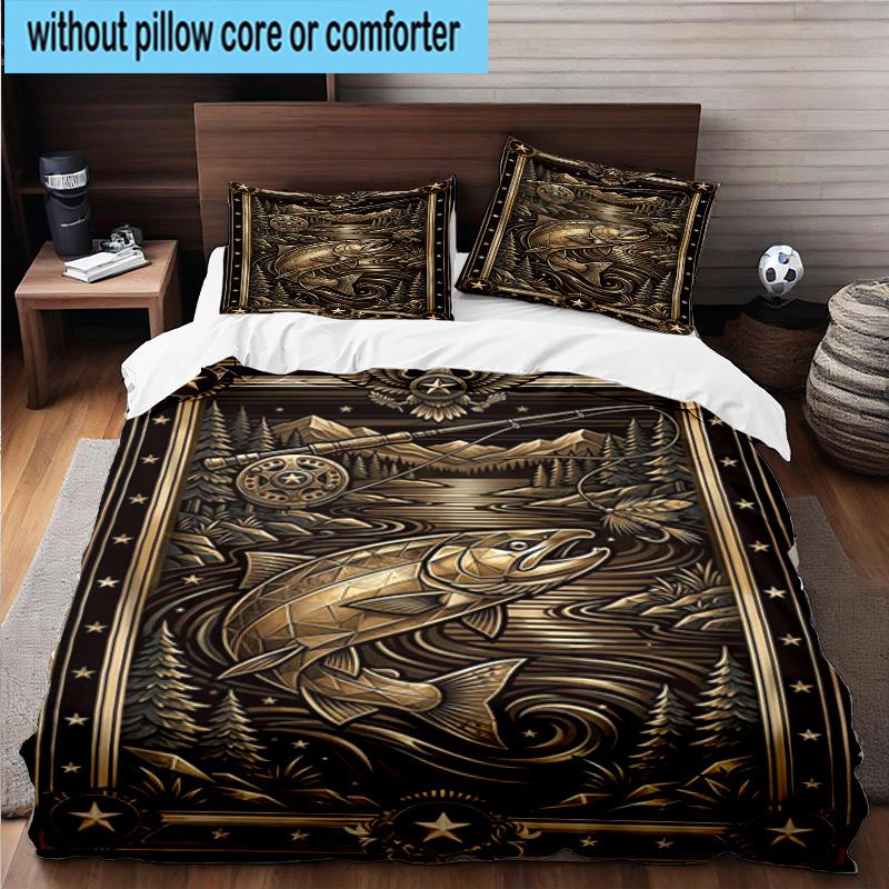 Salmon Amidst Nature 3pcs Bedding,Including 1pc Duvet Cover And 2pcs Pillowcases Perfect for Christmas,Ideal for Bedroom, Dormitory