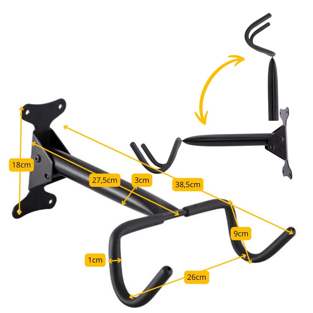 Hook holder bike hanger for wall, foldable metal, ABS coating up to 30 kg