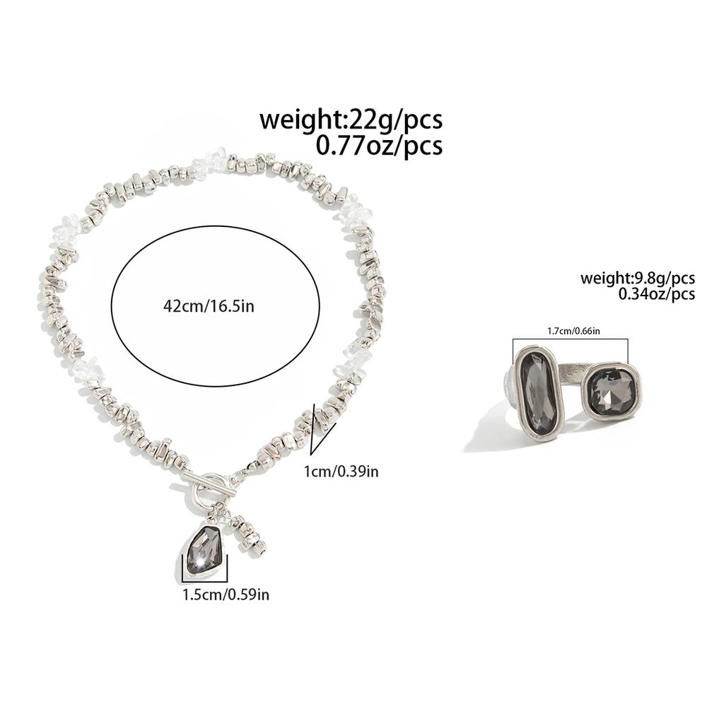 SHIXIN 2Pcs/Set Luxury Rhinestones Acrylic Pendant Necklace Ring for Women Charm Adjustable Opening Jewelry Set Accessories