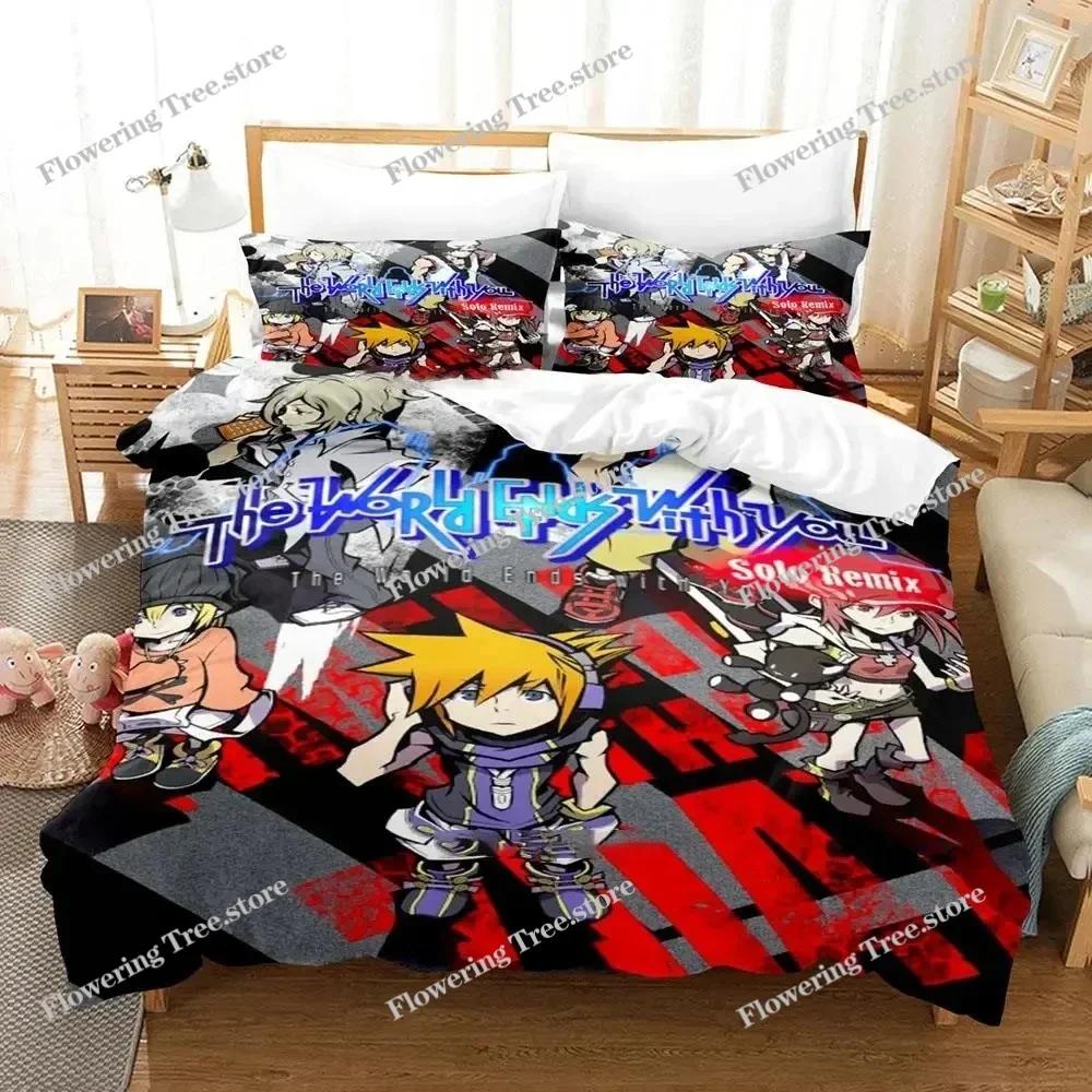 Аниме The World Ends with You Нэку Сакураба Комплект постельного белья Пододеяльник Комплект для кровати Пододеяльник Наволочка Одеяло Размер king Queen