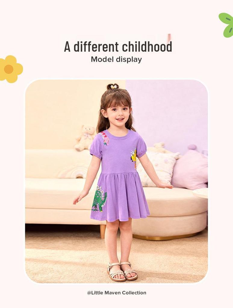 Летнее платье с коротким рукавом Little Maven для девочек с мультяшным принтом - Европейский и американский стиль.