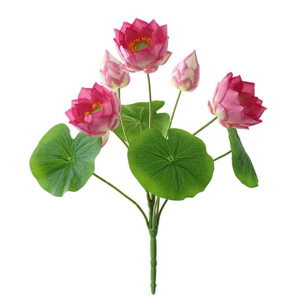 Multicolor Lotus Artificial Flower Silk Flower DIY Lifelike Flower Green Lotus Leaves Simulation Lotus Flower Desktop Ornament
