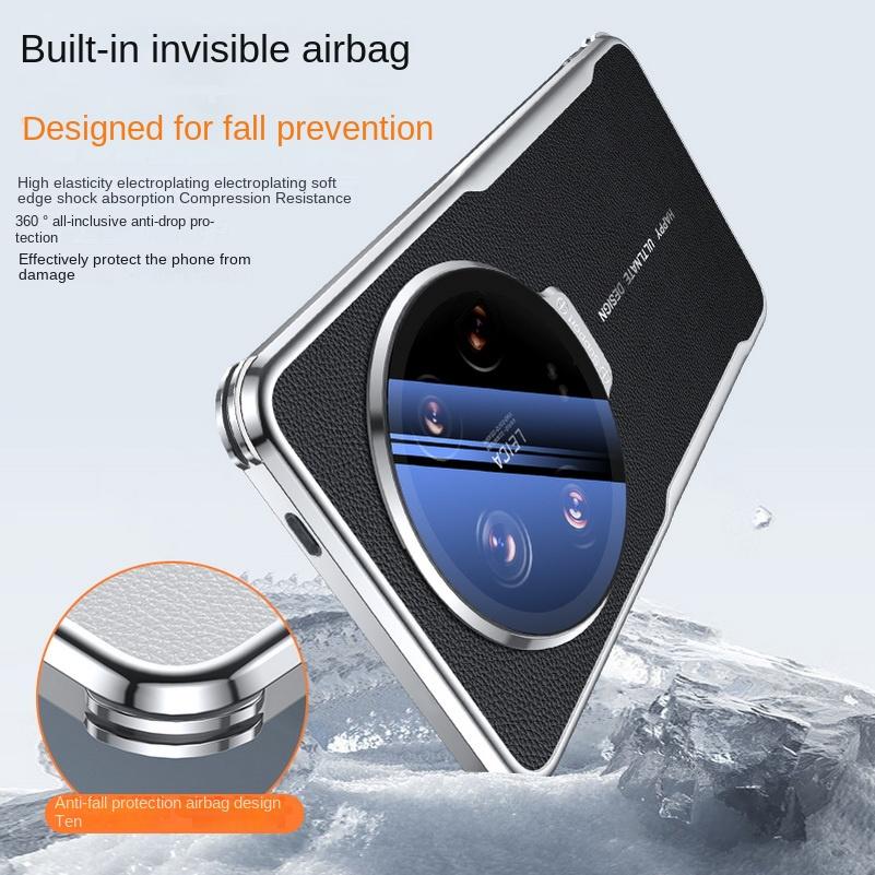 Plain leather glass lens holder phone case For Xiaomi 15 Ultra Mi 15 Pro Xiaomi14 Ultra Mi 14 Pro Four Corners Anti-drop Cover