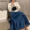 Spring Autumn Women's Plus Size Fashion High Waist Casual Denim Skirt Mid-length A-line Cake Skirt