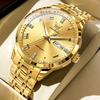 OLEVS Gold Automatic Watch For Men Roman Numeral Diamond Markers Day & Date Calendar Waterproof Luxury Business Wristwatch Gift