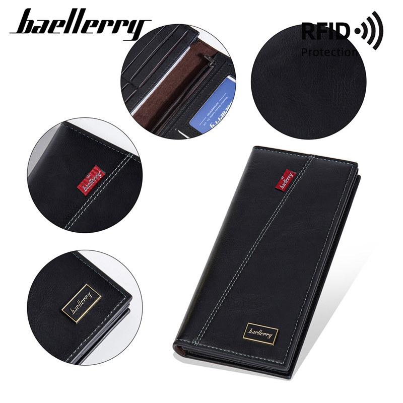 Baellerry Кошельки с RFID-защитой, винтажный дизайн, мужской держатель для карт, двойной длинный кошелек, кошелек