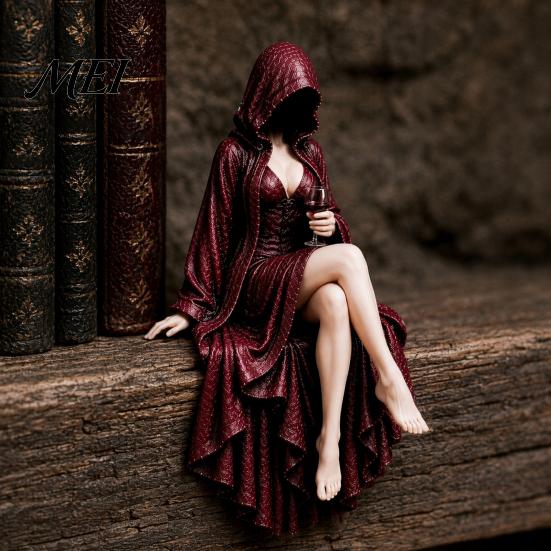 Detailed Hooded Figure Decor Gothic Reader Statue, Skeleton Resin Figurine, Sitting Book Statue Dark Academy Home for Bookshelf, Desk Library