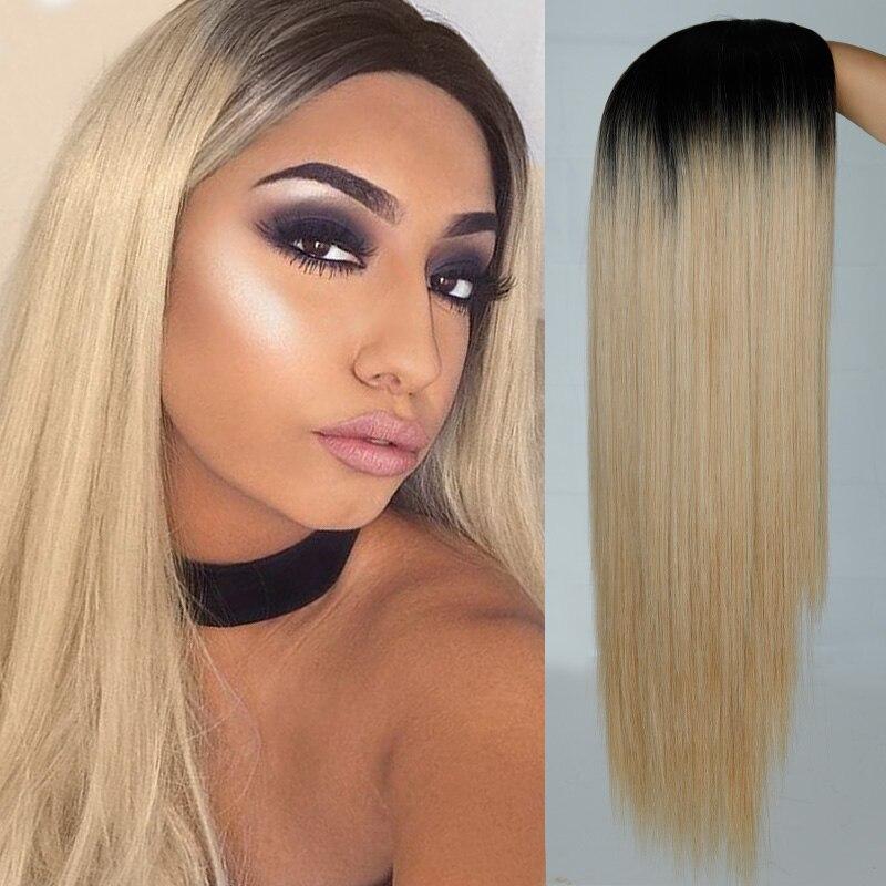 XINRAN Длинные прямые синие зеленые синтетические парики Ombre для женщин, 24-дюймовые черные фиолетовые парики, термостойкие парики для косплея