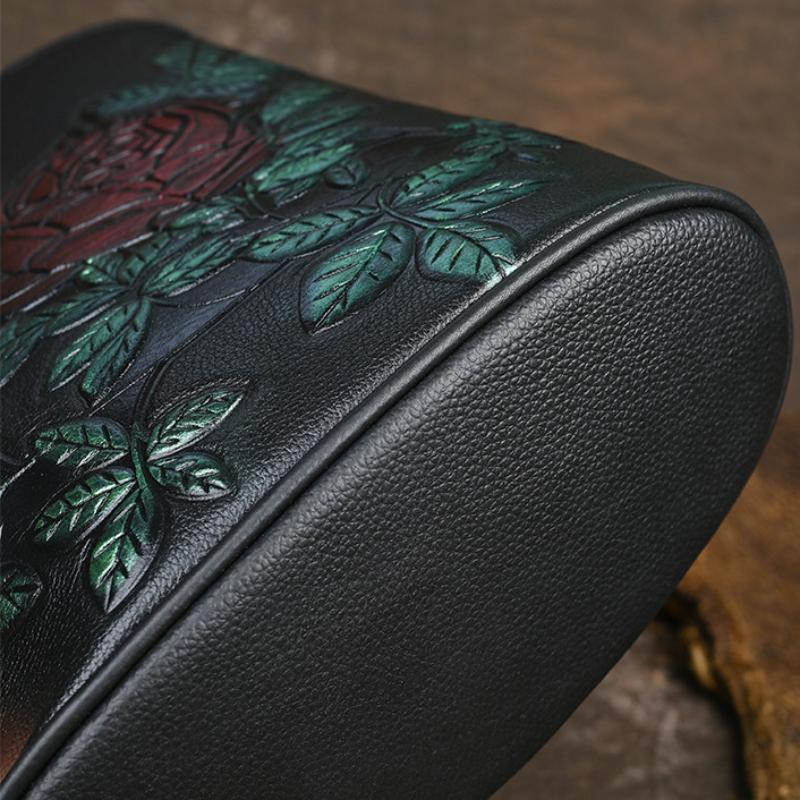 Johnature Genuine Leather Lightweight Versatile Small Bucket Bag Exquisite Flowers Women Shoulder Crossbody Bags