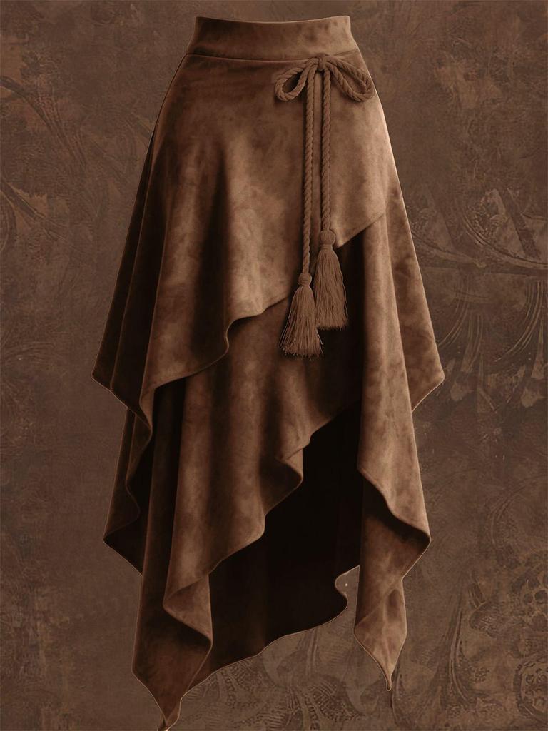 Ретро Европейская Неправильная Западная Замшевая Юбка, Однотонная, Коллекция 2026