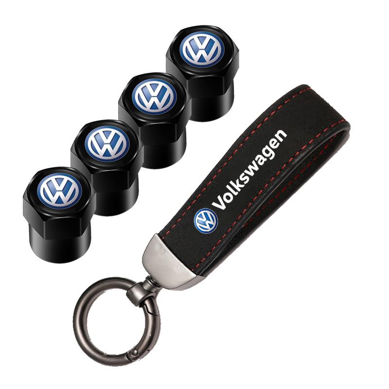 VEMZG1 Car Tire Wheel Valve Caps Cover Suede Car Key Chain Ring Keychain For VW R GTI Polo Golf Passat Tiguan Arteon Touareg ID.3 Jetta