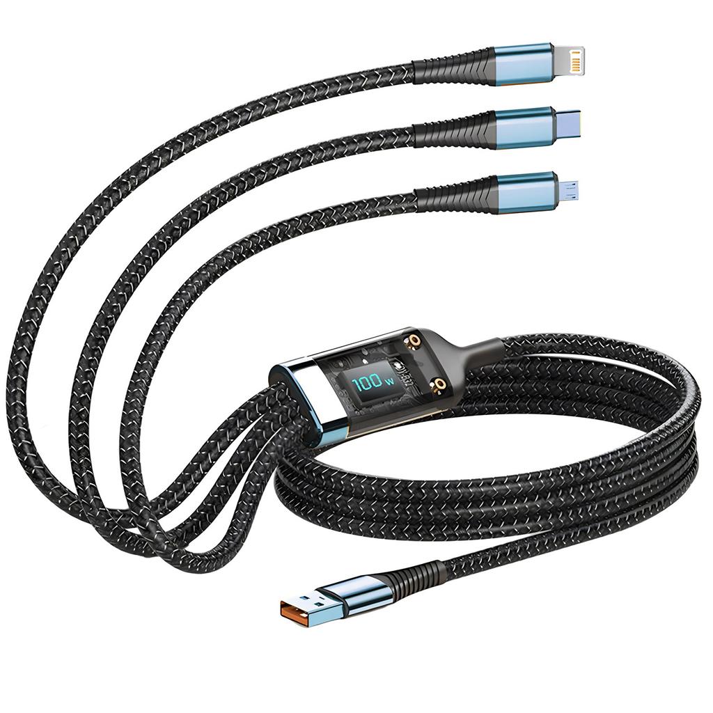 100 Вт сверхбыстрая зарядка USB C Type 3 в 1 кабель для передачи данных с подсветкой для iPhone Samsung Xiaomi Huawei шнуры для быстрой зарядки