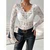 Women's Fashion Casual Spring Fall Solid Color Print Long Sleeve V-Neck Blouses & Shirts