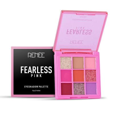 Палитра теней для век RENEE Fearless — розовая, 12 г, яркие оттенки, удобная для путешествий, стойкая, не мнущаяся,