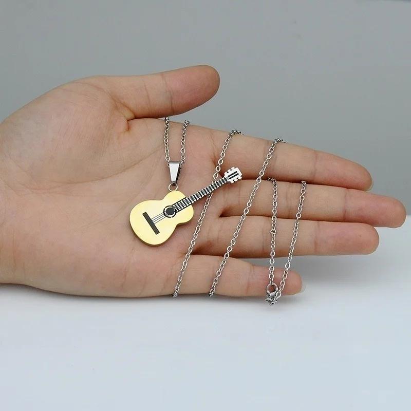 Модное ожерелье из нержавеющей стали в форме гитары для мужчин или женщин, хип-хоп, рок, слайд, музыкальный элемент, кулон в стиле панк, ювелирное изделие для мальчиков, подарок