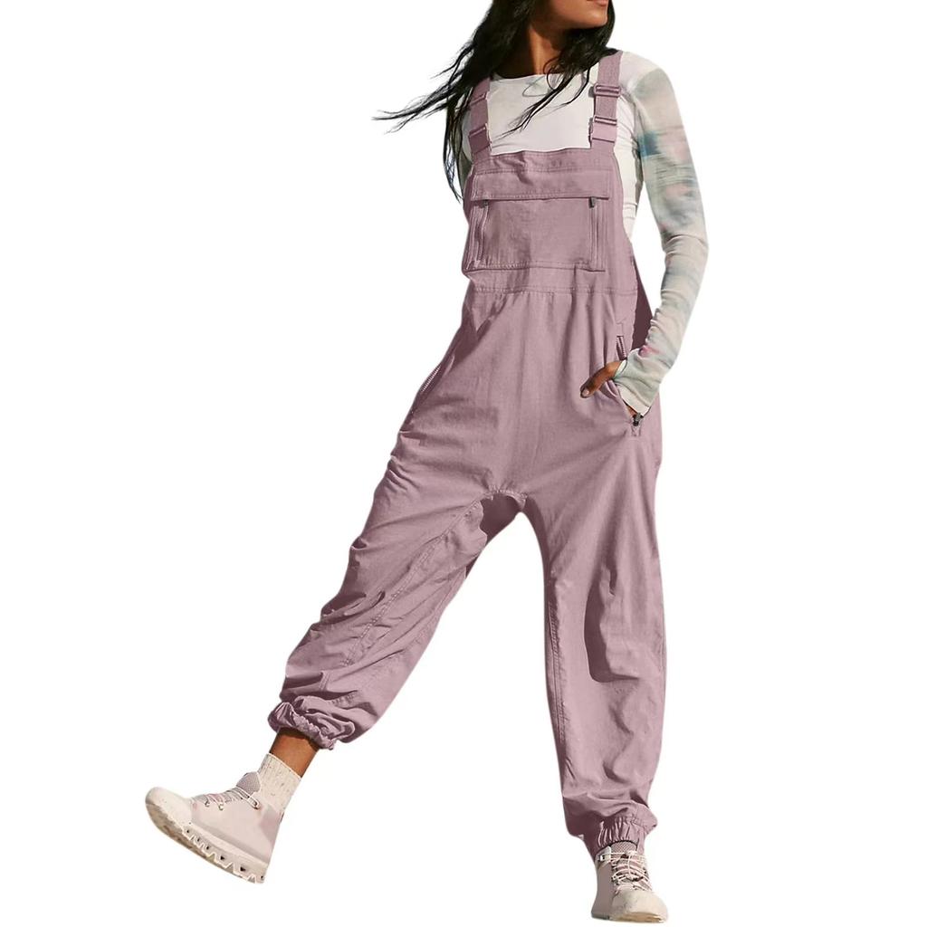 Women's Jumpsuits Summer Fashion Casual Loose Wide Leg Jumpsuits Solid Color Insert Pockets Retro Button Strap Jumpsuits