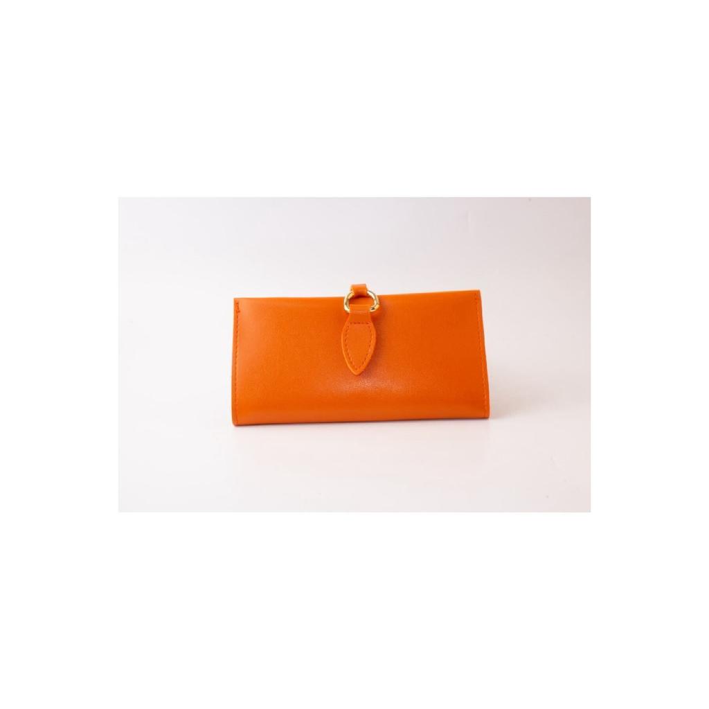 Soft Leather Orange Women's Wallet Accessory With Snap Fasteners, Multi-compartments, Zipper In The Middle And Phone Holder