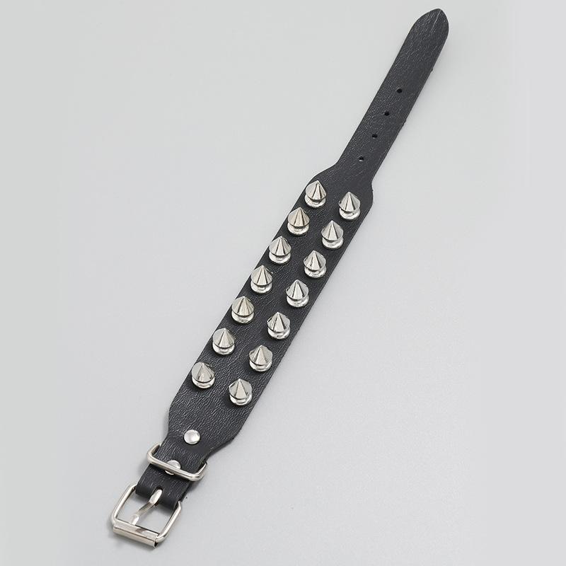 European and American Punk Style 2 Row Spiked Leather Bracelet Personality Trend Rock Men's Bracelet Bracelet