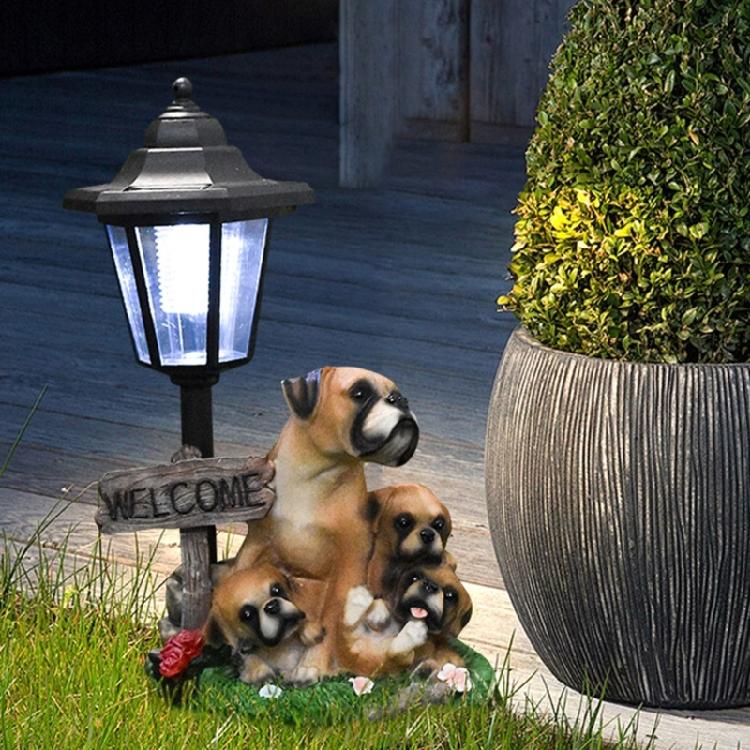Realistic Resin Dog Garden Decoration with Solar Lighting Hand Painted Dog Figurine for Porch and Balcony Yard Ornament