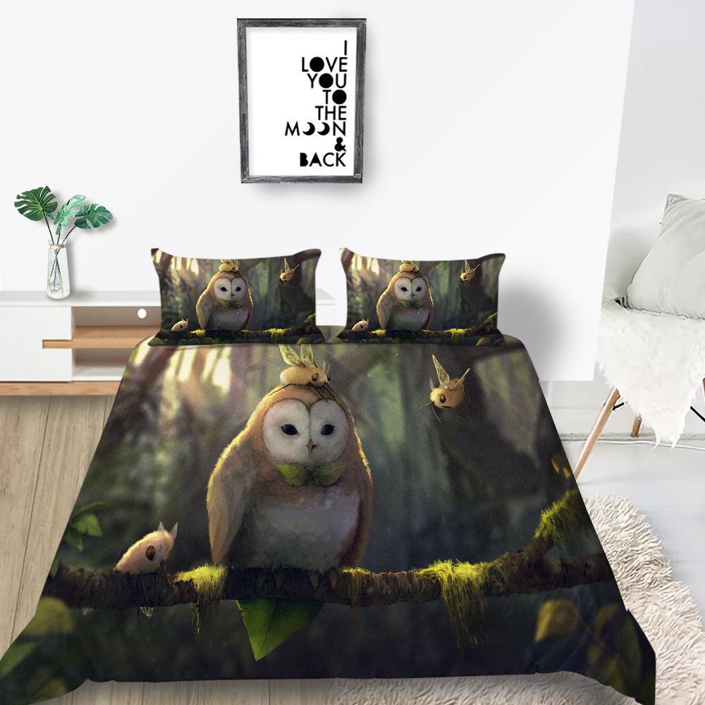 Комплект постельного белья серии «Сова» Постельное белье для спальни Одеяло и наволочка Простыня/двуспальная кровать Полный размер 2/3 шт. Украшение дома