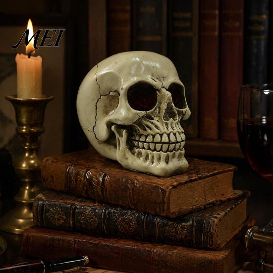 Halloween Party Supplies Resin Skull Figurine, Realistic Human Head Model, Spooky Holiday Gift for Horror Fans Statue Indoor Fireplace Kitchen Gothic