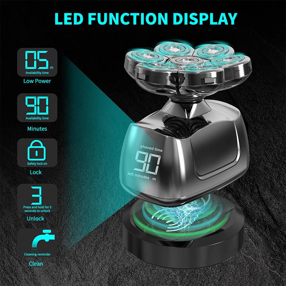 7 головок Беспроводная электрическая бритва для мужчин 6 в 1 Freedom Grooming Head Shaver с триммером для волос в носу, бакенбардами, водонепроницаемые бритвы для влажной и сухой уборки, USB-набор