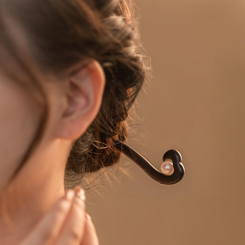 Простые модные женские аксессуары для волос из дерева и жемчуга, деревянная заколка в подарок девочкам, элегантные аксессуары для волос