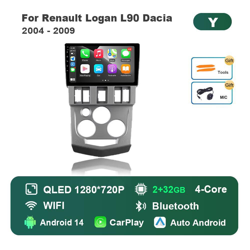 Автомобильный видео-мультимедийный проигрыватель DSP Stereo для Renault Logan L90 Dacia 2004 - 2009 Android 14 GPS Navi WiFi IPS Экран 4G Bluetooth