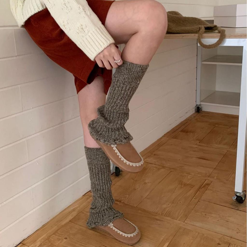 Женские теплые вязаные гетры в японском стиле - Серые ретро до середины голени, Сладкие молочно-белые до колена - Идеально для осени/зимы.