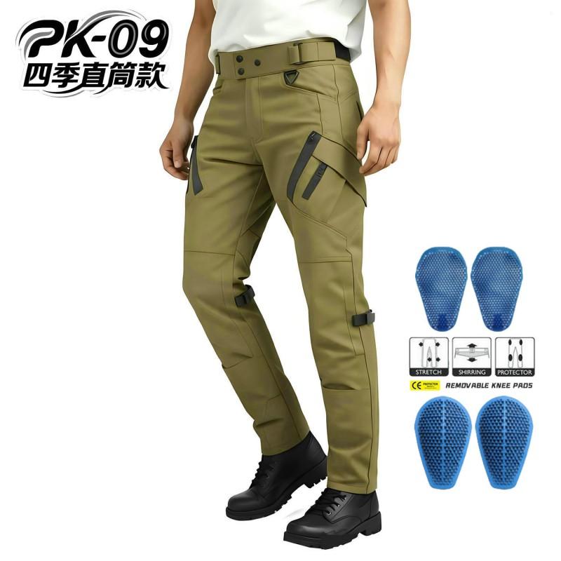 Mens All-Season Motorcycle Riding Pants Waterproof Windproof Breathable High-Waist Protective Gear Green Black