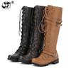 Сапоги в римском стиле на шнуровке до колена, зимние женские туфли на платформе, большие размеры 35-43, однотонные Botas Mujer fgb789