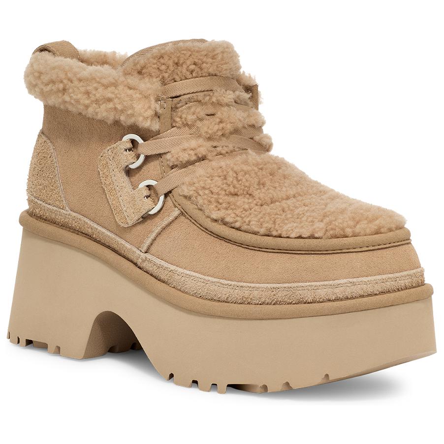 UGG Cow Split Leather Lace-Up Casual Thick Sole Short Boots Women Boots Sand 1167772-SAN