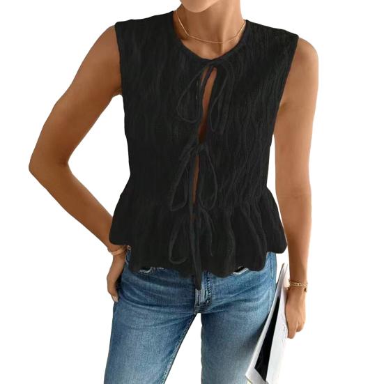 Женская майка с завязками спереди, летняя рубашка без рукавов с круглым вырезом, повседневная блузка для пляжного отдыха