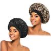 2Pcs Silk Bonnet for Sleeping Satin Hair Bonnets Soft Elastic Band Silk Sleep Hair Wrap for Women Black Gold