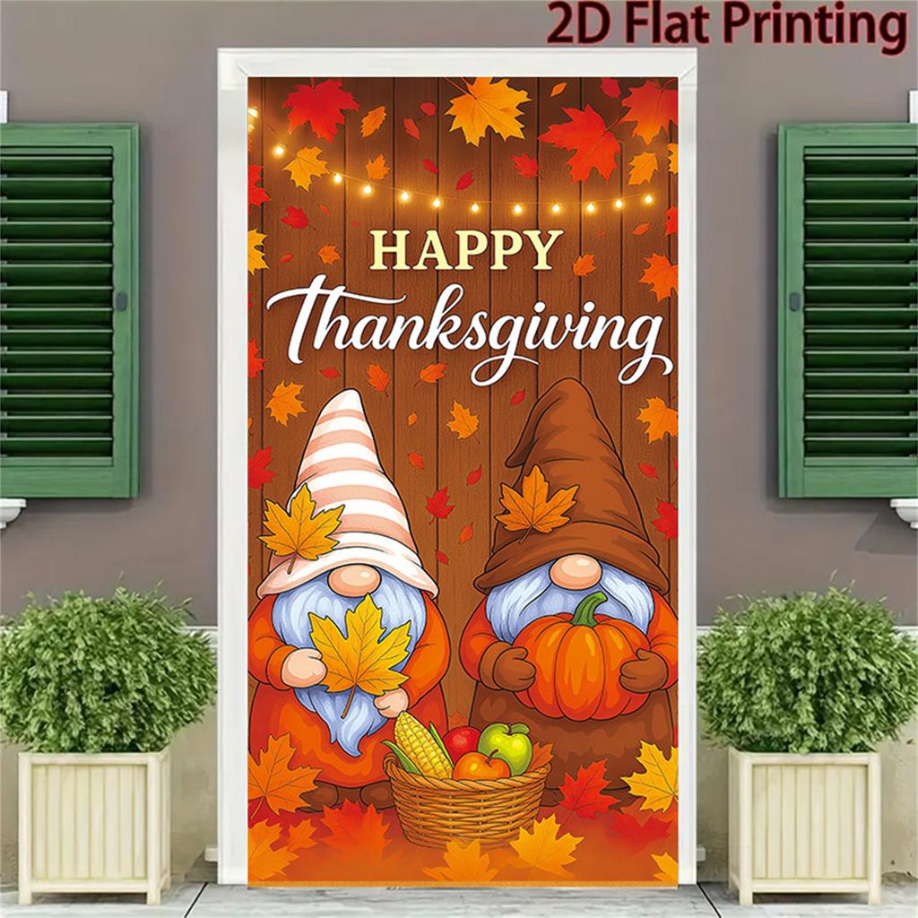 90*180cm Thanksgiving Gnome Door Curtain Decoration Happy Thanksgiving Day Decorations