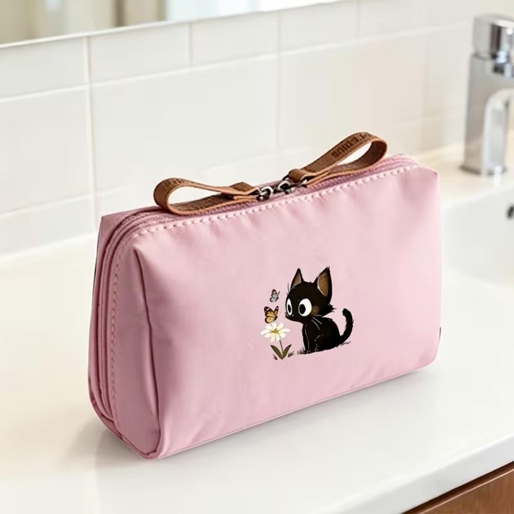 Cat Printed Cosmetic Pouch Portable Size Travel Pouch Simple Handbag For Women