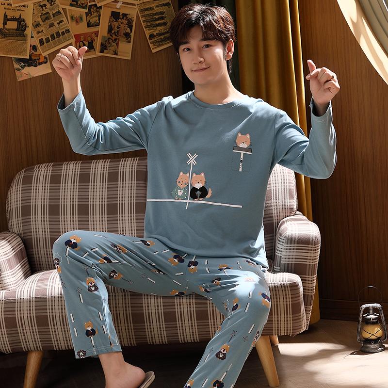 Весенние длинные рукава спальные топы брюки ночная одежда для мужчин хлопковые пижамы костюм мужской мультфильм повседневная домашняя одежда Pjs Homme