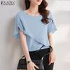 Женская летняя блузка свободного покроя с круглым вырезом и коротким рукавом
