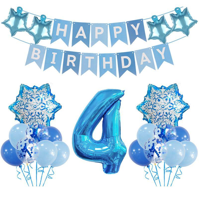 Snowflake Theme Birthday Party Balloon Set with Snowflake Pentagram Decoration Balloons