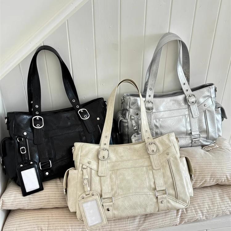 Sweet and Cool Wind Large Capacity Tote Bag 2025 New Trendy Personality Versatile Portable Uniform Bag Simple Y2K Shoulder Bag