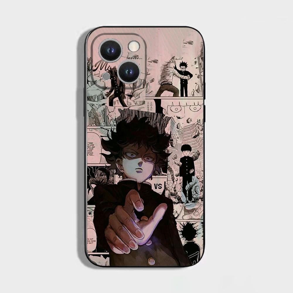 Мультяшный чехол для телефона Mob Psycho 100 для iPhone 16,15,14,13,12,11 Plus,Pro Max,XS,X,XR,SE,Mini,8,7, Мягкий силиконовый черный чехол