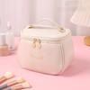 Stylish PU Leather Toiletry Organizer Bag, Large Capacity Makeup Pouch with Built-in Brush Slots