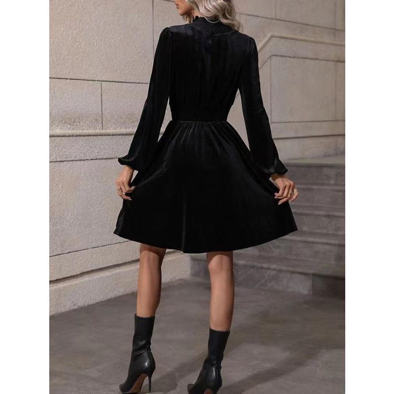 Осенне-зимние женские бархатные длинные рукава модные повседневные платья