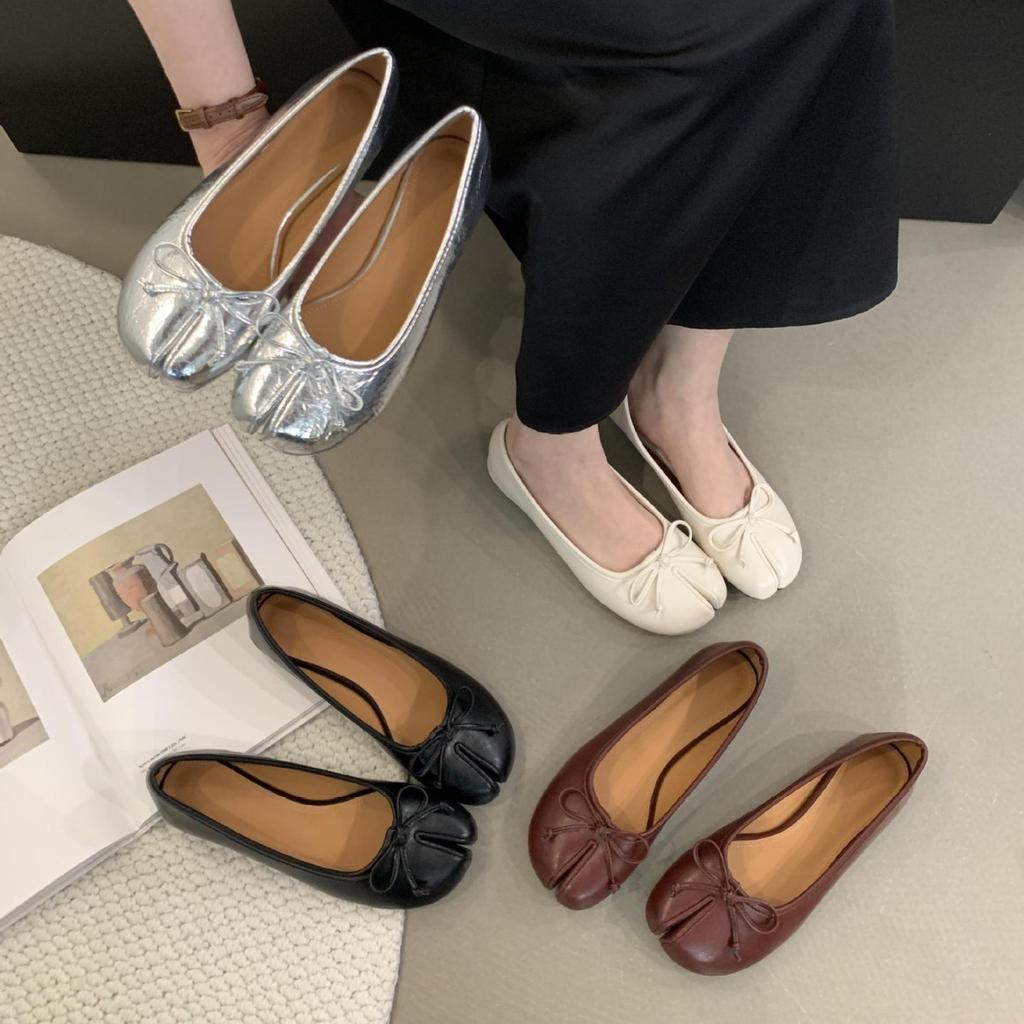 Fashion Soft Leather Split Toe Women Tabi Ballet Flats Spring Autumn Comfortable Walking Lazy Loafers Women Slip-On Casual Shoes