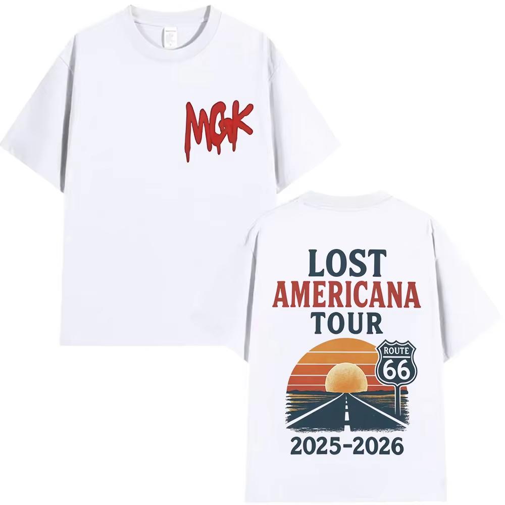 MGK Lost Americana Tour 20252026 Графические футболки Мужские Женские Харадзюку Винтажные Оверсайз Футболки Летние Мужские Хлопковые Топы Футболка
