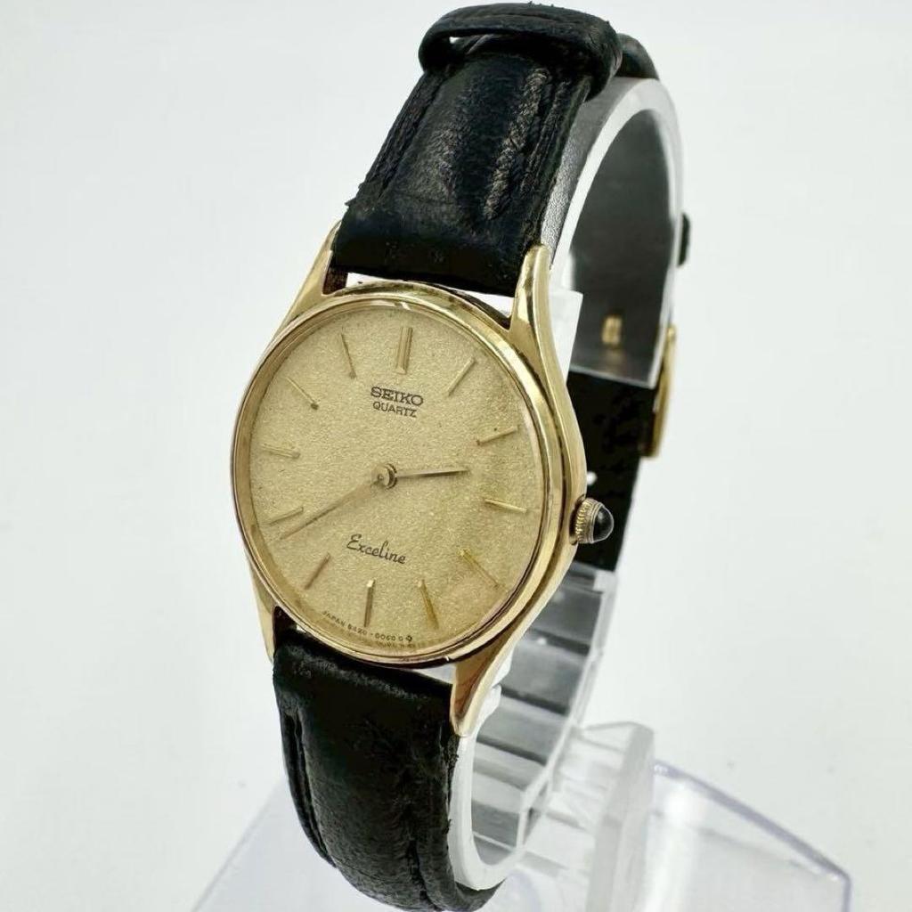 [USED] SEIKO EXCELINE Round Gold Leather Strap Watch